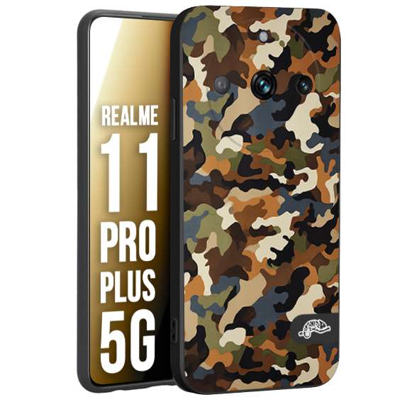 CUSTOMIZZA - Custodia cover nera morbida in tpu compatibile per Realme 11 PRO PLUS 5G camouflage mimetico militare moderno blu marrone beige
