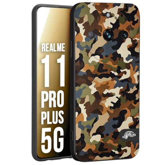 CUSTOMIZZA - Custodia cover nera morbida in tpu compatibile per Realme 11 PRO PLUS 5G camouflage mimetico militare moderno blu marrone beige