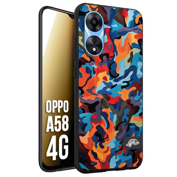 CUSTOMIZZA - Custodia cover nera morbida in tpu compatibile per Oppo A58 4G camouflage mimetico militare moderno blu arancio rosso