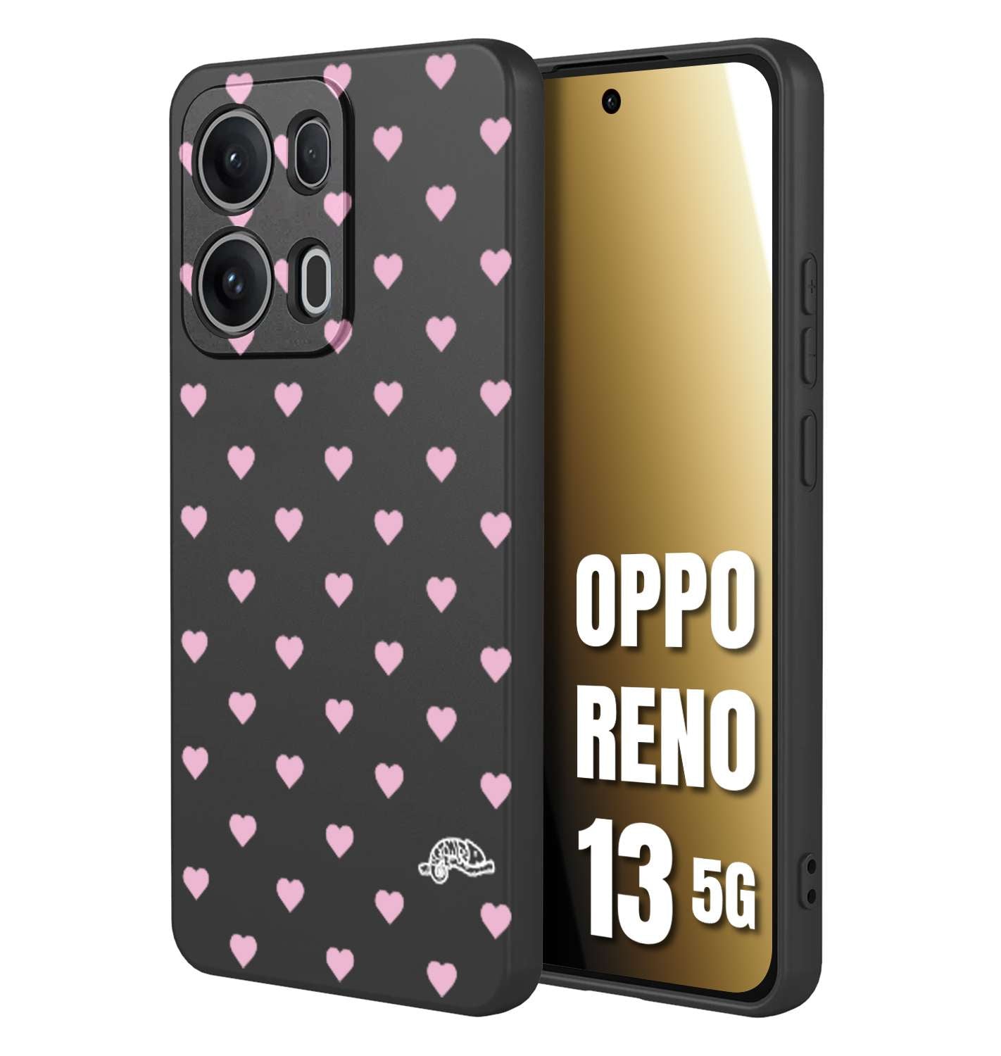 CUSTOMIZZA - Custodia cover nera morbida in tpu compatibile per Oppo Reno 13 5G cuori pois rosa su nero donna pin up vintage