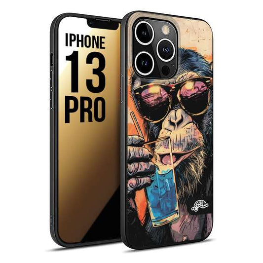 CUSTOMIZZA - Custodia cover nera morbida in tpu compatibile per iPhone 13 PRO estate disegnata cocktails animali simpatici scimmia monkey negroni