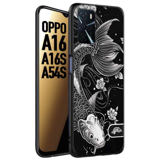 CUSTOMIZZA - Custodia cover nera morbida in tpu compatibile per Oppo A16 - A16S - A54S carpa koi black and white bianco a rilievo disegnato tattoo tatuaggio