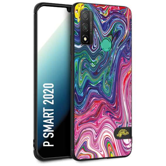 CUSTOMIZZA - Custodia cover nera morbida in tpu compatibile per Huawei P Smart 2020 colorata fantasia vortice marmo arcobaleno rosa blu fucsia