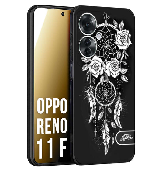 CUSTOMIZZA - Custodia cover nera morbida in tpu compatibile per Oppo Reno 11 F 5G acchiappasogni dreamcatcher black and white bianco a rilievo disegnato tattoo tatuaggio