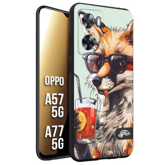 CUSTOMIZZA - Custodia cover nera morbida in tpu compatibile per Oppo A57 5G - A77 5G estate disegnata cocktails animali simpatici fox volpe negroni