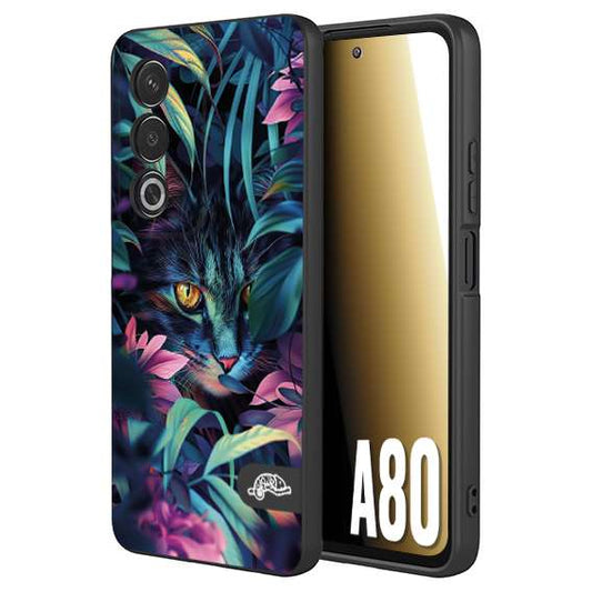 CUSTOMIZZA - Custodia cover nera morbida in tpu compatibile per Oppo A80 animali color giungla tropicale occhio di gatto colori vibranti disegnato