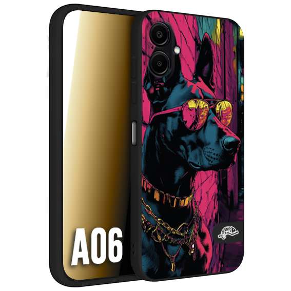 CUSTOMIZZA - Custodia cover nera morbida in tpu compatibile per Samsung A06 animali cyberpunk dobermann cane street dog fucsia blu