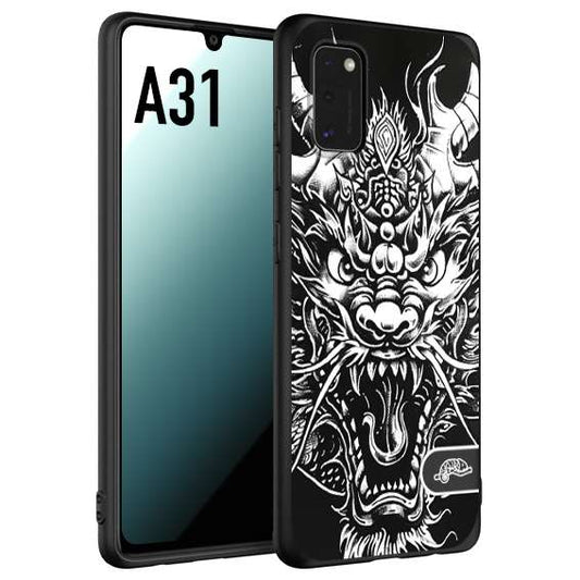 CUSTOMIZZA - Custodia cover nera morbida in tpu compatibile per Samsung A31 drago black and white bianco a rilievo disegnato tattoo tatuaggio