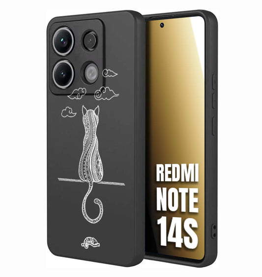 CUSTOMIZZA - Custodia cover nera morbida in tpu compatibile per Xiaomi Redmi Note 14S gatto mandala stilizzato gattino a rilievo soft touch donna bianca