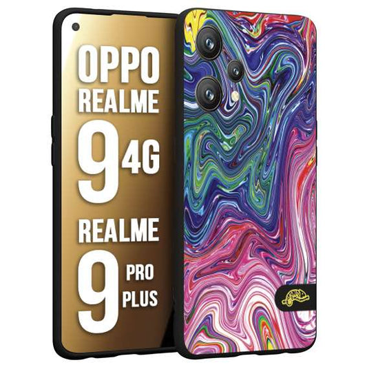 CUSTOMIZZA - Custodia cover nera morbida in tpu compatibile per Realme 9 4G - 9 PRO PLUS colorata fantasia vortice marmo arcobaleno rosa blu fucsia