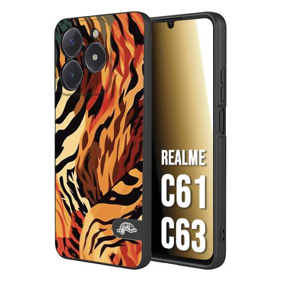 CUSTOMIZZA - Custodia cover nera morbida in tpu compatibile per Realme C61 - C63 leopardato maculato tigrato tiger colorata gialla rossa arancio