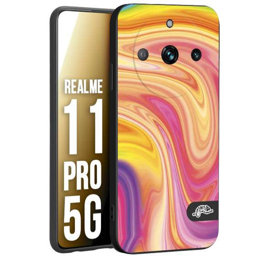 CUSTOMIZZA - Custodia cover nera morbida in tpu compatibile per Realme 11 PRO 5G colorata fantasia vortice marmo onde rosa fucsia gialla