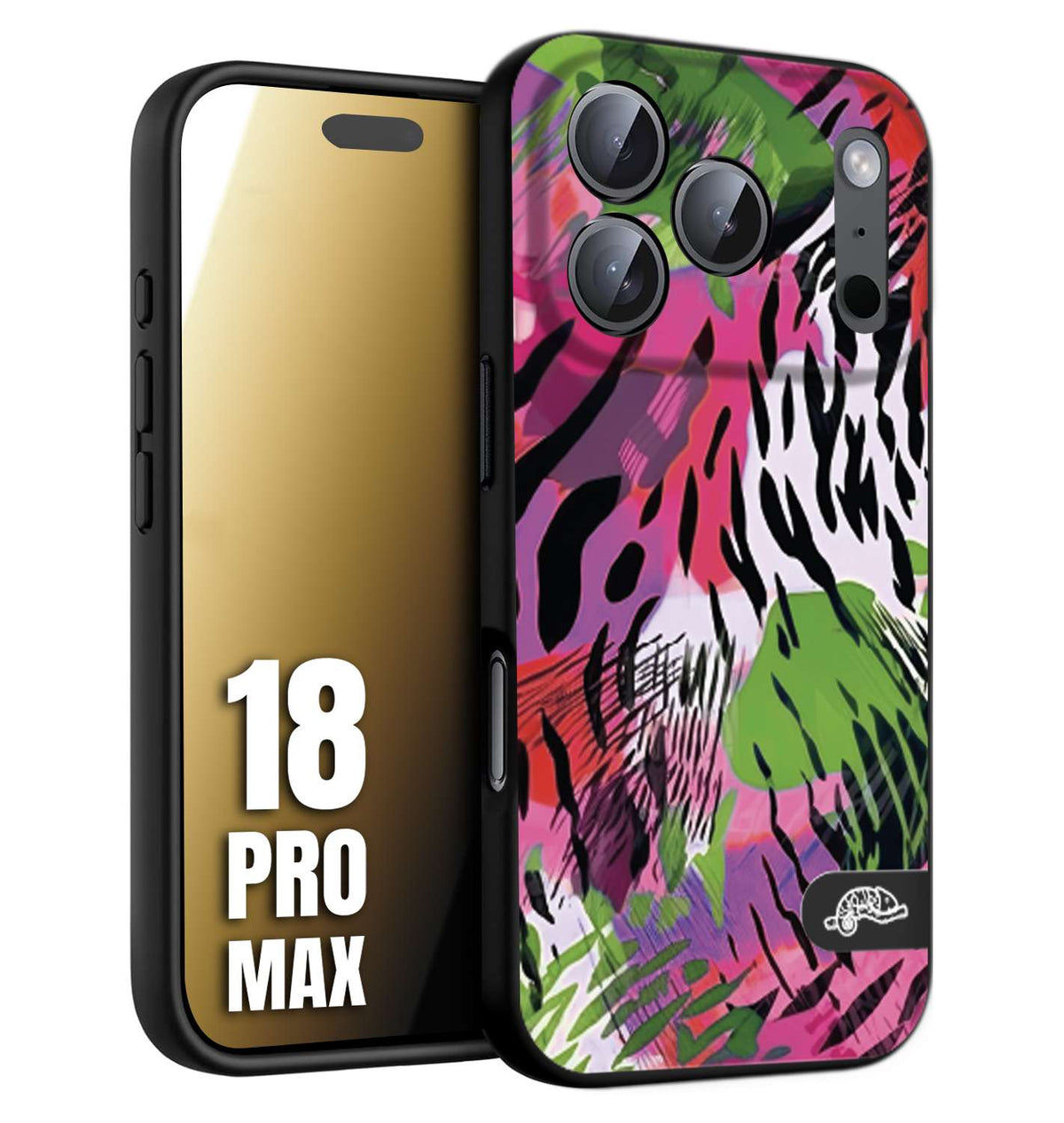CUSTOMIZZA - Custodia cover nera morbida in tpu compatibile per iPhone 18 PRO MAX leopardato tigrato tiger colorata summer color verde fucsia
