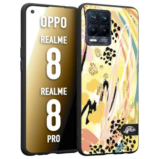 CUSTOMIZZA - Custodia cover nera morbida in tpu compatibile per Realme 8 - 8 PRO astratti donna flower fantasia estate gialla rosa leopardata