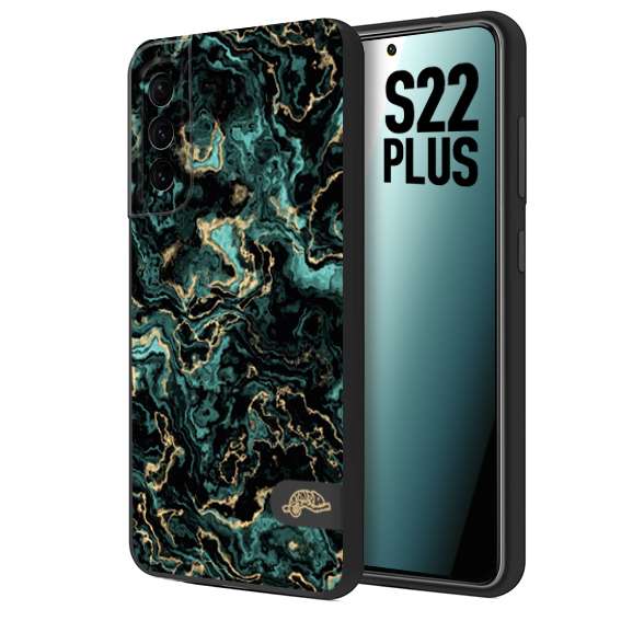 CUSTOMIZZA - Custodia cover nera morbida in tpu compatibile per Samsung S22 PLUS effetto marmo marble verde green venature dorato pietra