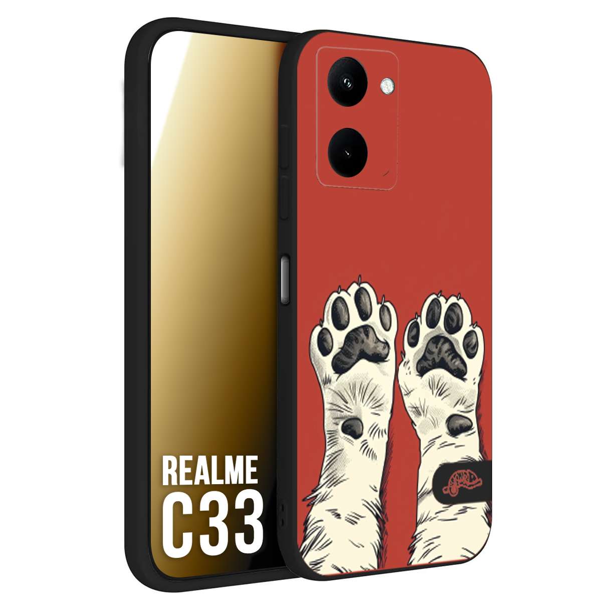 CUSTOMIZZA - Custodia cover nera morbida in tpu compatibile per Realme C33 zampe di gatto cat paws rossa red disegnata fumetto cartoon