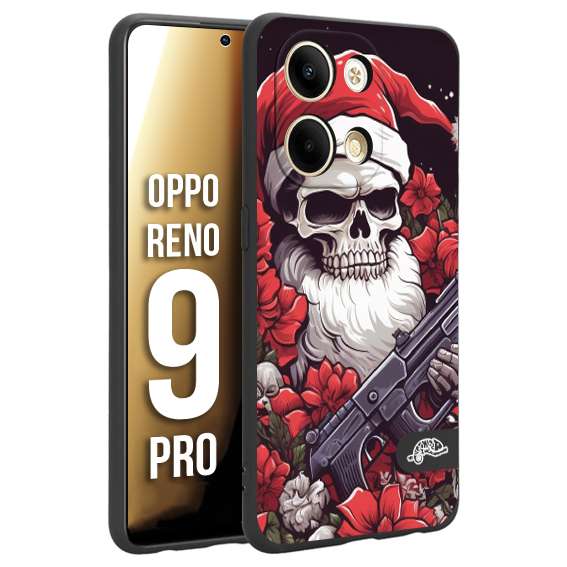 CUSTOMIZZA - Custodia cover nera morbida in tpu compatibile per Oppo Reno 9 PRO teschio natale santa claus fiori tattoo disegnato