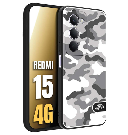 CUSTOMIZZA - Custodia cover nera morbida in tpu compatibile per Xiaomi Redmi 15 4G camouflage mimetico militare bianco white