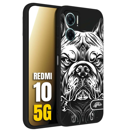 CUSTOMIZZA - Custodia cover nera morbida in tpu compatibile per Xiaomi Redmi 10 5G bulldog bianco a rilievo disegnato tattoo tatuaggio