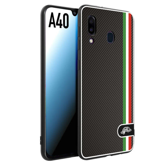 CUSTOMIZZA - Custodia cover nera morbida in tpu compatibile per Samsung A40 effetto fibra di carbonio bandiera Italia made in Italy