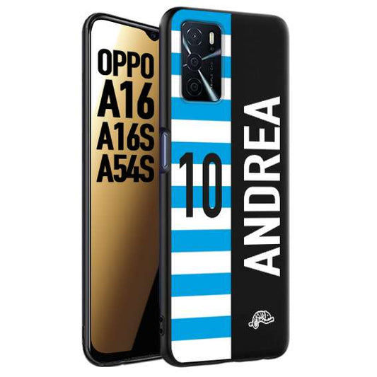 CUSTOMIZZA - Custodia cover nera morbida in tpu compatibile per Oppo A16 - A16S - A54S personalizzata calcio football nome e numero calciatori biancazzurri