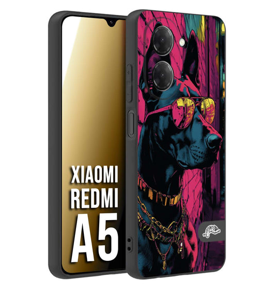 CUSTOMIZZA - Custodia cover nera morbida in tpu compatibile per Xiaomi Redmi A5 animali cyberpunk dobermann cane street dog fucsia blu
