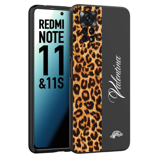 CUSTOMIZZA - Custodia cover nera morbida in tpu compatibile per Xiaomi Redmi Note 11 -  Note 11S custom nome scritta leopardato maculato donna marrone leopard