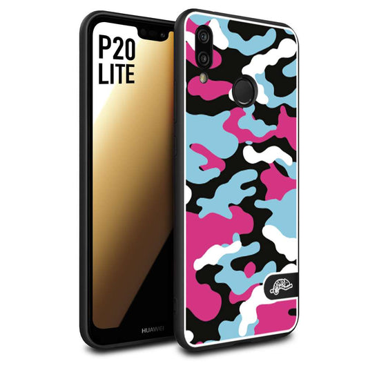 CUSTOMIZZA - Custodia cover nera morbida in tpu compatibile per Huawei P20 LITE camouflage mimetico militare fucsia celeste