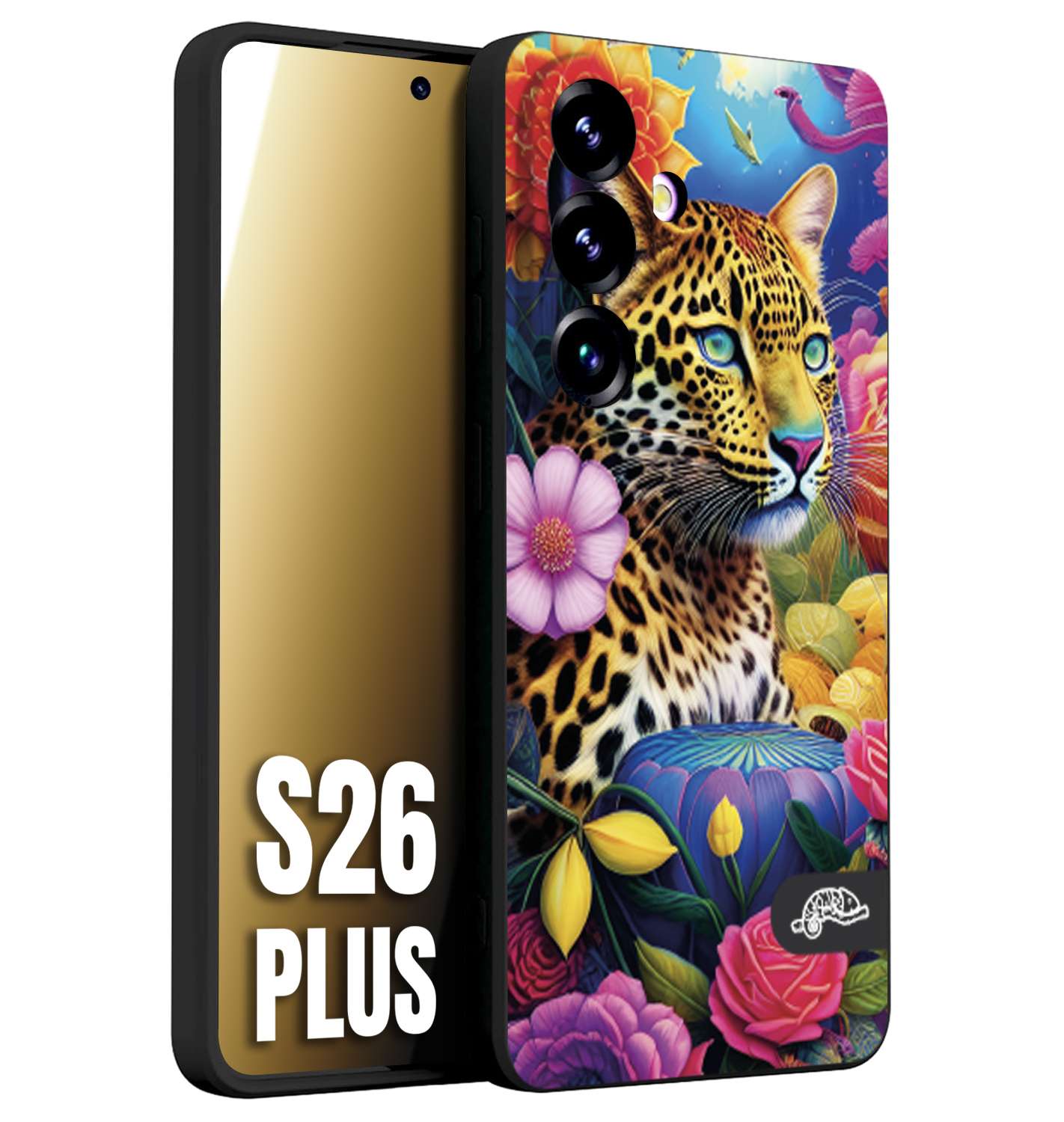 CUSTOMIZZA - Custodia cover nera morbida in tpu compatibile per Samsung S26 PLUS astratti donna flower fantasia leopardo ghepardo animali colorati