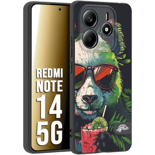 CUSTOMIZZA - Custodia cover nera morbida in tpu compatibile per Xiaomi Redmi Note 14 5G estate disegnata cocktails animali simpatici panda mojito