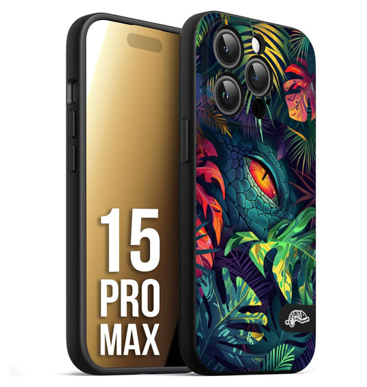 CUSTOMIZZA - Custodia cover nera morbida in tpu compatibile per iPhone 15 PRO MAX animali color giungla tropicale occhio di coccodrillo alligatore disegnato