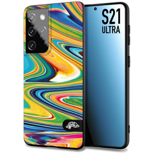 CUSTOMIZZA - Custodia cover nera morbida in tpu compatibile per Samsung S21 ULTRA colorata fantasia vortice marmo arcobaleno gialla verde blu