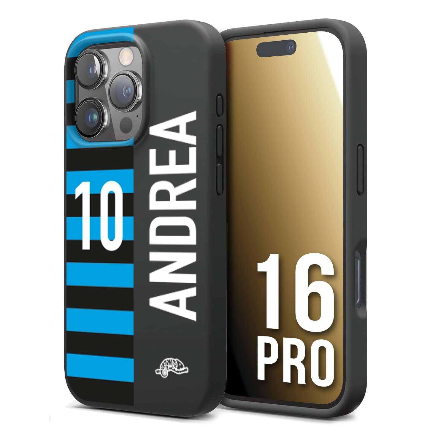 CUSTOMIZZA - Custodia cover nera morbida in tpu compatibile per iPhone 16 PRO personalizzata calcio football nome e numero calciatori nerazzurra