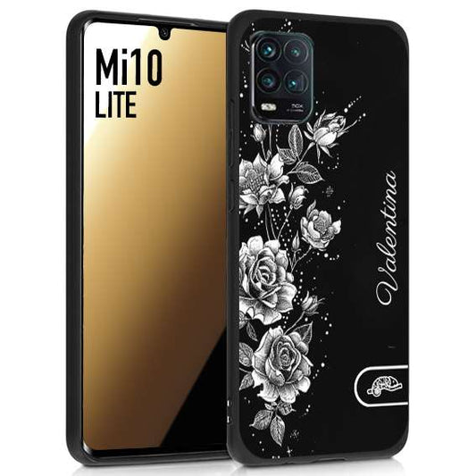 CUSTOMIZZA - Custodia cover nera morbida in tpu compatibile per Xiaomi Mi 10 LITE a rilievo soft touch personalizzata nome rose fiori donna