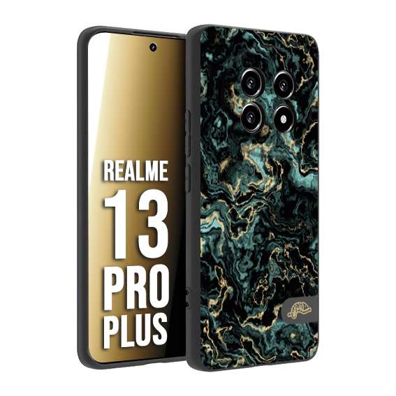 CUSTOMIZZA - Custodia cover nera morbida in tpu compatibile per Realme 13 PRO PLUS effetto marmo marble verde green venature dorato pietra