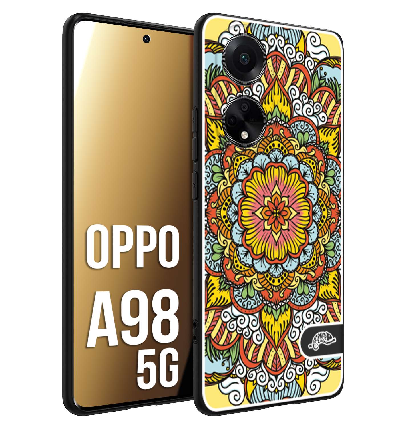 CUSTOMIZZA - Custodia cover nera morbida in tpu compatibile per Oppo A98 5G mandala colorato fiore nuvole arancione