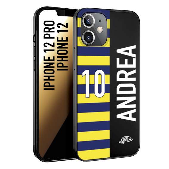 CUSTOMIZZA - Custodia cover nera morbida in tpu compatibile per iPhone 12 - 12 PRO personalizzata calcio football nome e numero calciatori giallo blu