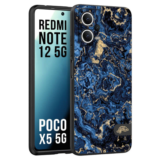 CUSTOMIZZA - Custodia cover nera morbida in tpu compatibile per Xiaomi Redmi Note 12 5G - POCO X5 5G effetto marmo marble blu venature dorato psichedelico