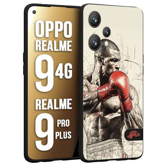 CUSTOMIZZA - Custodia cover nera morbida in tpu compatibile per Realme 9 4G - 9 PRO PLUS pugilato pugili disegno tattoo guantoni box sport ring