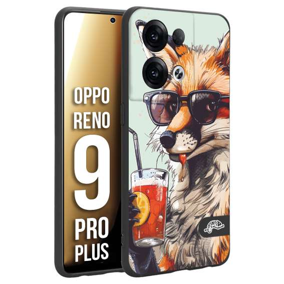 CUSTOMIZZA - Custodia cover nera morbida in tpu compatibile per Oppo Reno 9 PRO PLUS estate disegnata cocktails animali simpatici fox volpe negroni