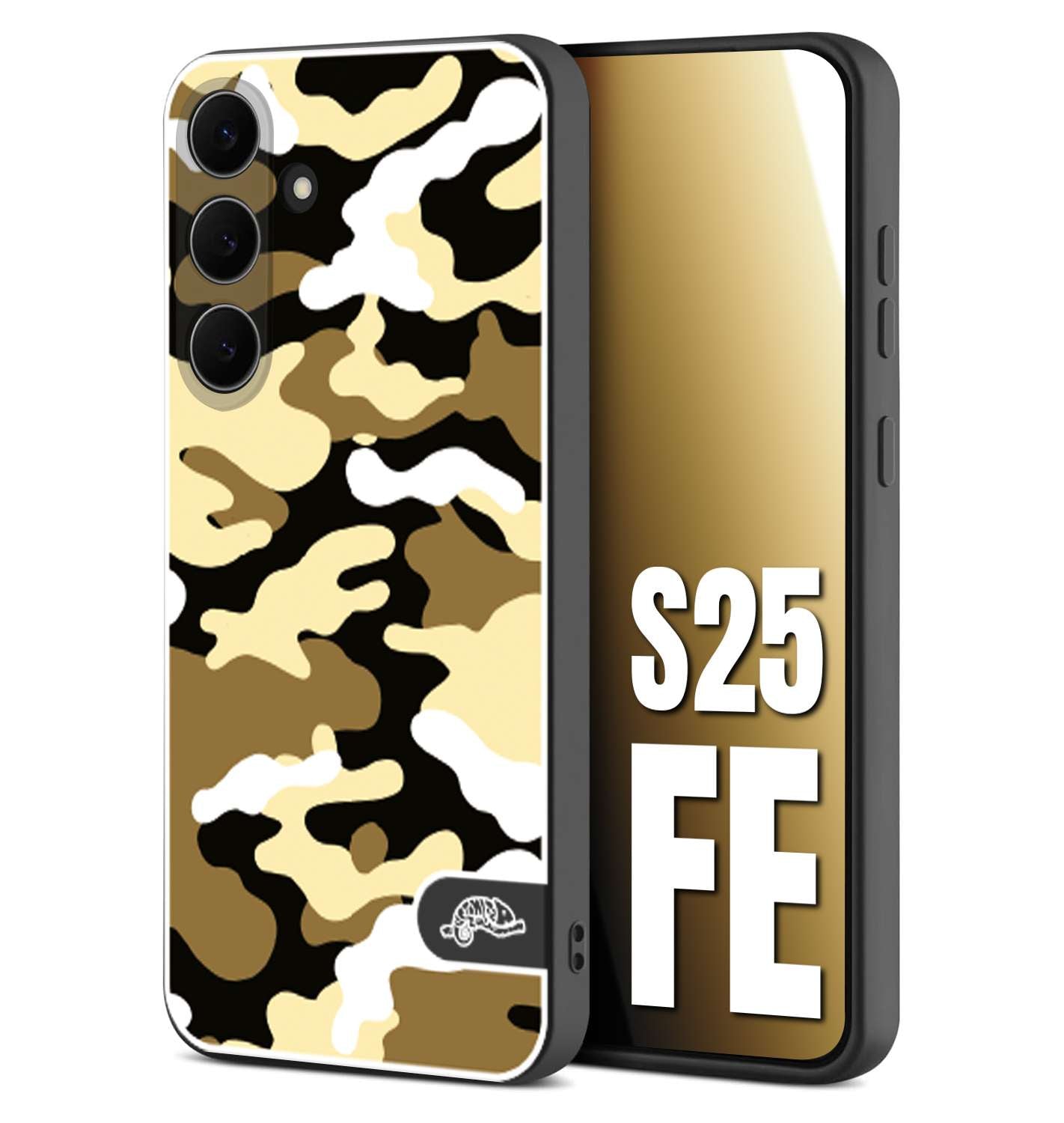 CUSTOMIZZA - Custodia cover nera morbida in tpu compatibile per Samsung S25 FE camouflage mimetico militare giallo desert brown
