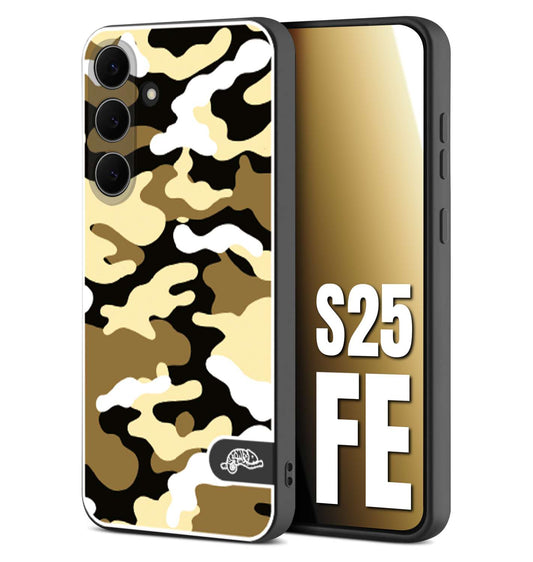 CUSTOMIZZA - Custodia cover nera morbida in tpu compatibile per Samsung S25 FE camouflage mimetico militare giallo desert brown