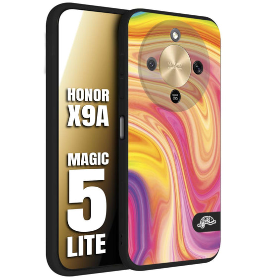 CUSTOMIZZA - Custodia cover nera morbida in tpu compatibile per Honor X9A - Honor Magic 5 Lite colorata fantasia vortice marmo onde rosa fucsia gialla