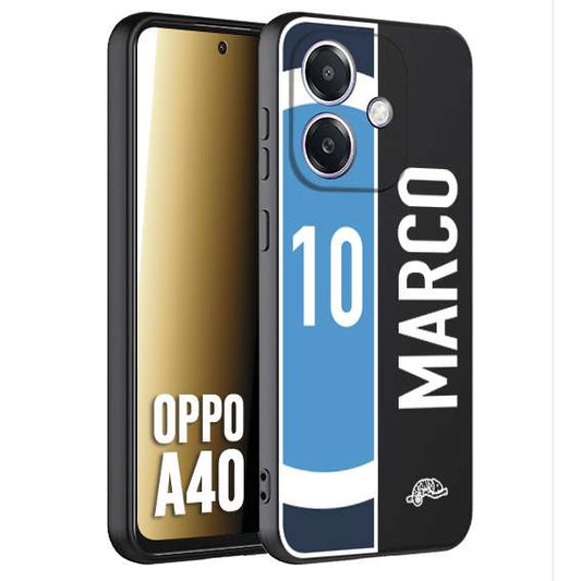 CUSTOMIZZA - Custodia cover nera morbida in tpu compatibile per Oppo A40 personalizzata calcio football nome e numero calciatori biancoazzurri bianco celesti
