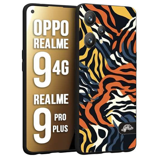 CUSTOMIZZA - Custodia cover nera morbida in tpu compatibile per Realme 9 4G - 9 PRO PLUS leopardato maculato tigrato tiger colorata gialla blu arancio