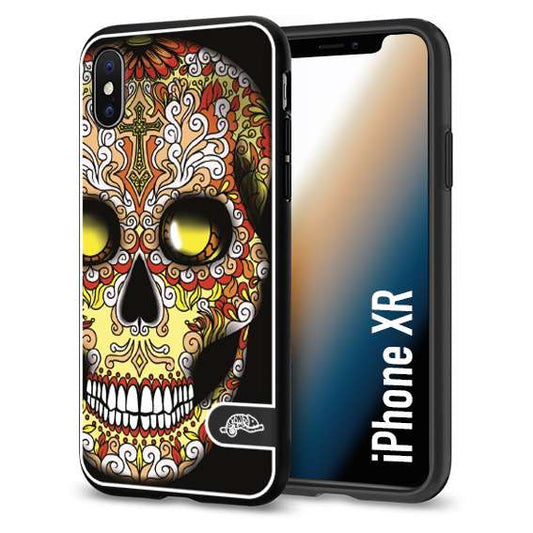 CUSTOMIZZA - Custodia cover nera morbida in tpu compatibile per iPhone Xr teschio messicano Mexican skull giallo rosso arancio