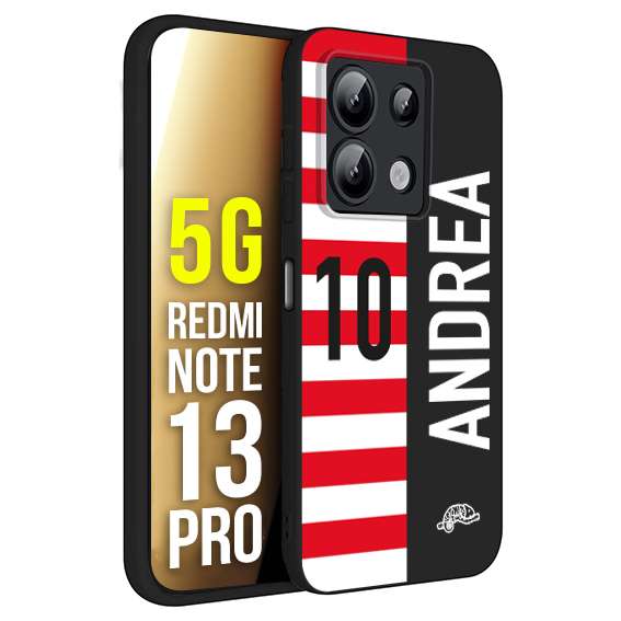 CUSTOMIZZA - Custodia cover nera morbida in tpu compatibile per Xiaomi Redmi Note 13 PRO 5G personalizzata calcio football nome e numero calciatori bianco rossa