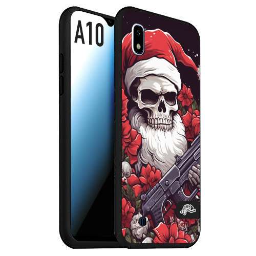 CUSTOMIZZA - Custodia cover nera morbida in tpu compatibile per Samsung A10 teschio natale santa claus fiori tattoo disegnato