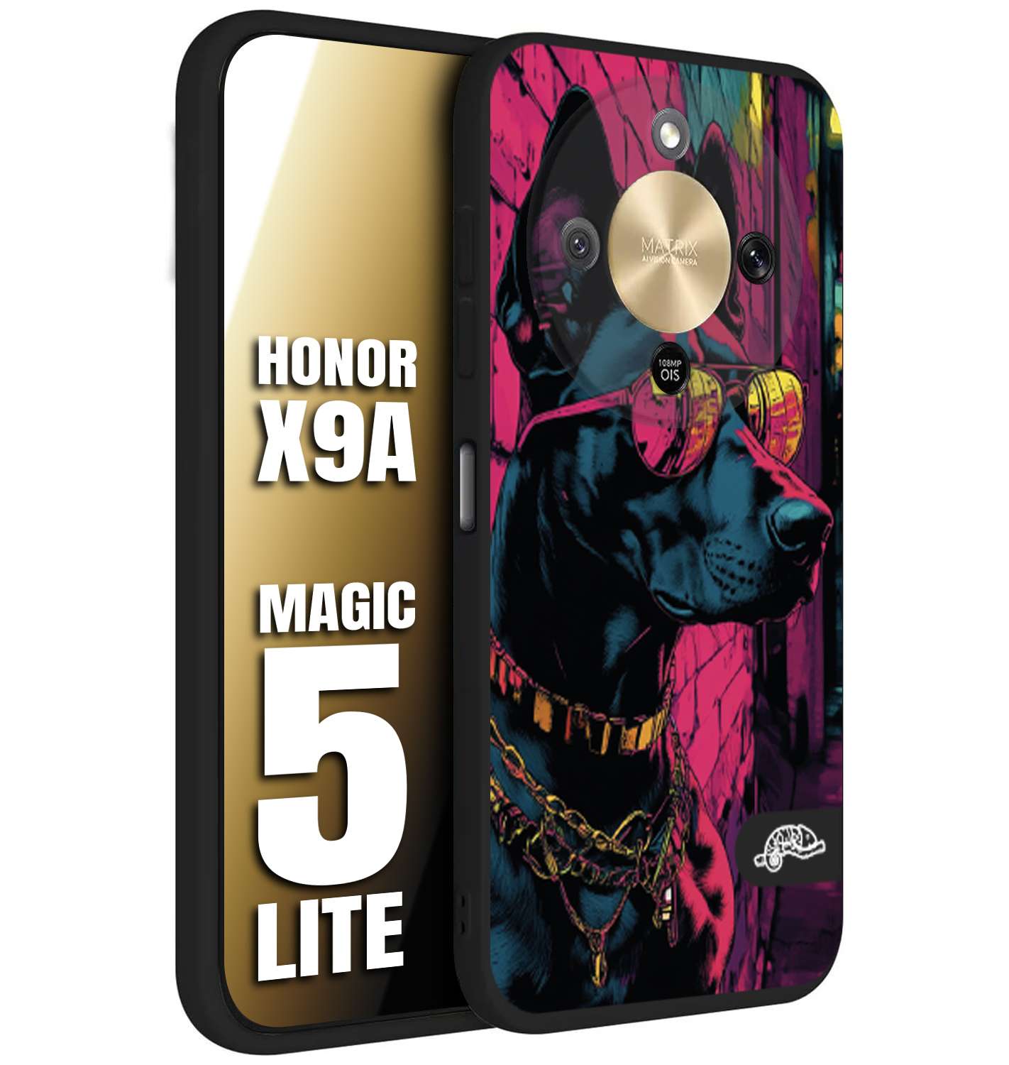 CUSTOMIZZA - Custodia cover nera morbida in tpu compatibile per Honor X9A - Honor Magic 5 Lite animali cyberpunk dobermann cane street dog fucsia blu