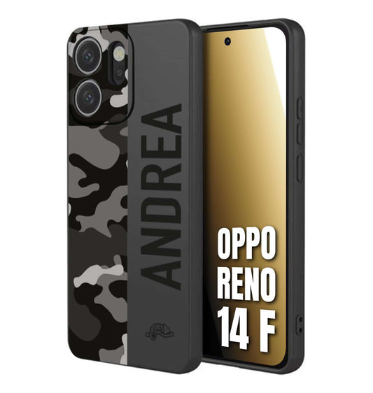 CUSTOMIZZA - Custodia cover nera morbida in tpu compatibile per Oppo Reno 14 F camouflage mimetico militare personalizzata nome